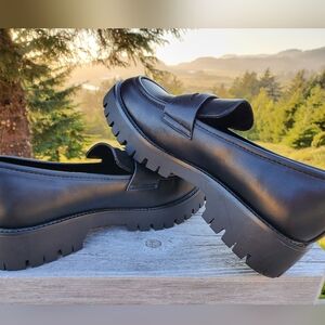 Black Faux Leather Women's Penny Loafers